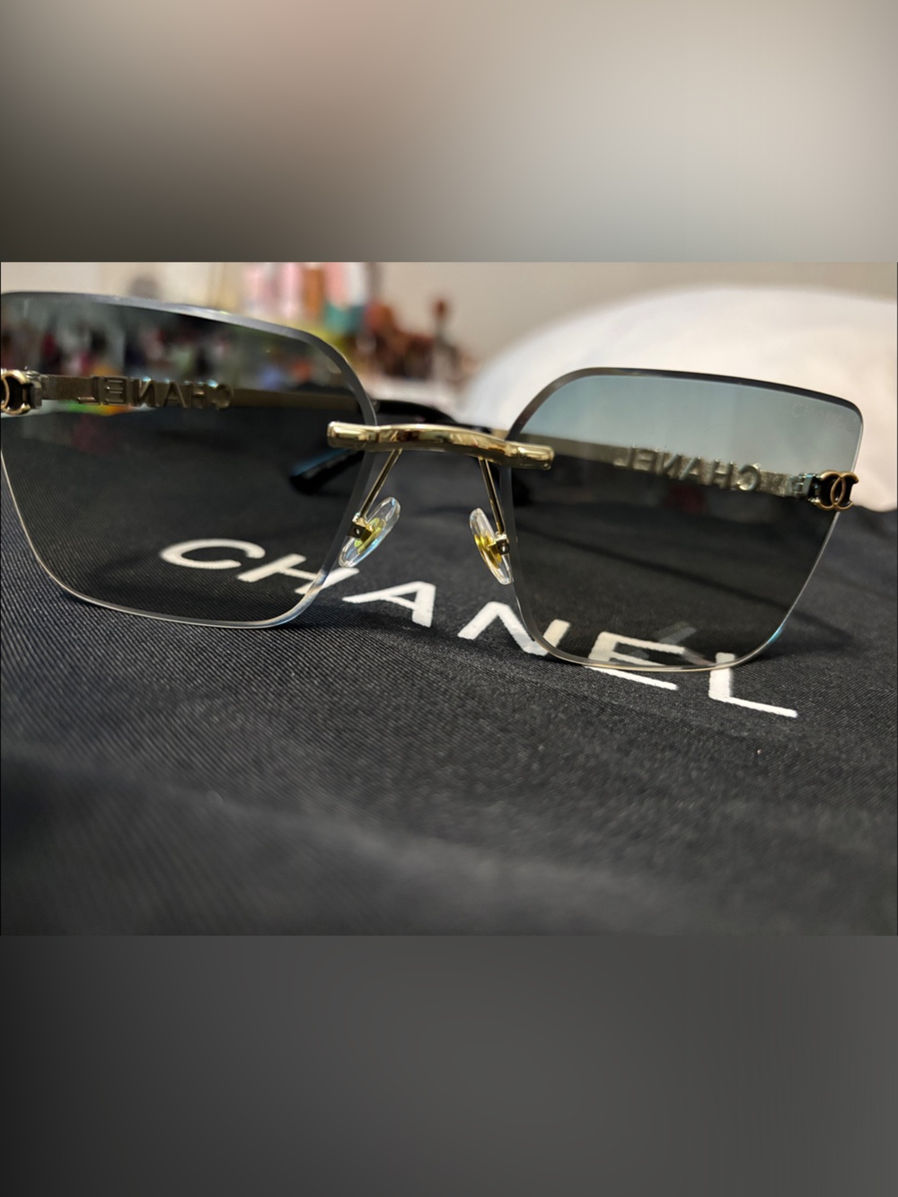 CHANEL Rimless Sunglasses Black and Gold Accents - Picture 4 of 6